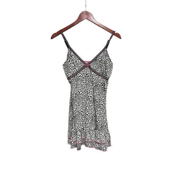 Pucker Up! Womens Slip Dress Animal Print and Pink Size Medium Ruffle Hem 90sY2K - Picture 2 of 6